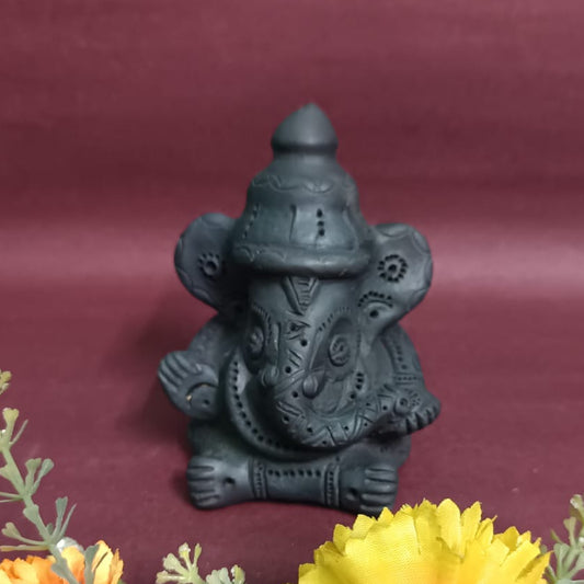 Sawai Madhopur Black Pottery Ganpati Idol Small