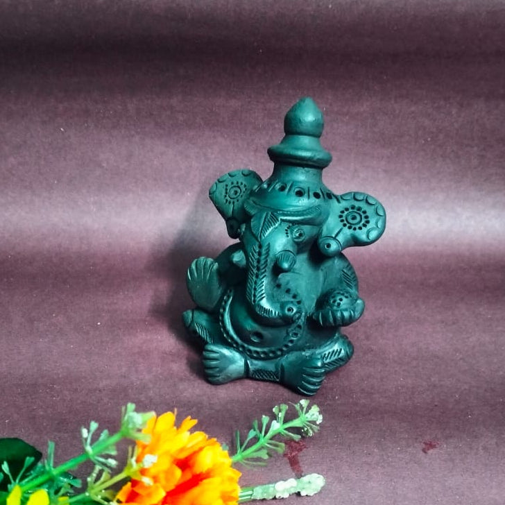 Sawai Madhopur Black Pottery Ganpati Idol Medium