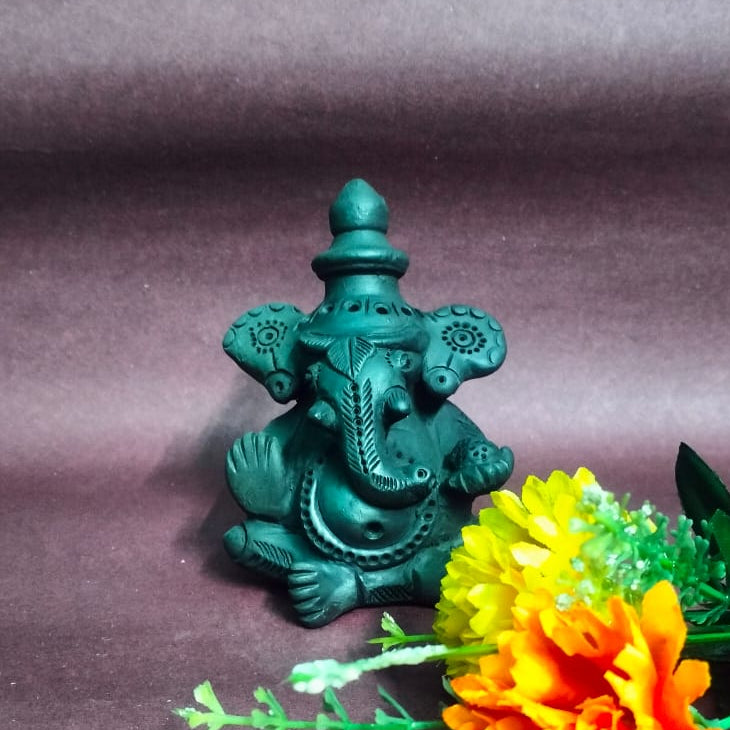 Sawai Madhopur Black Pottery Ganpati Idol Medium