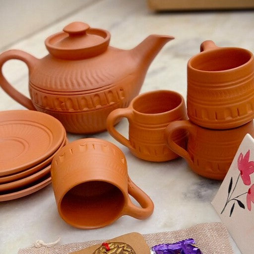 Sustainable Kolkata Handcrafted Terracotta Pottery Tea Set