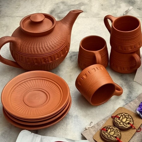 Sustainable Kolkata Handcrafted Terracotta Pottery Tea Set