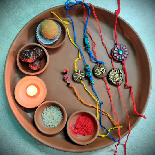 Terracotta Pottery Festive Platter Set With 5 Bowls