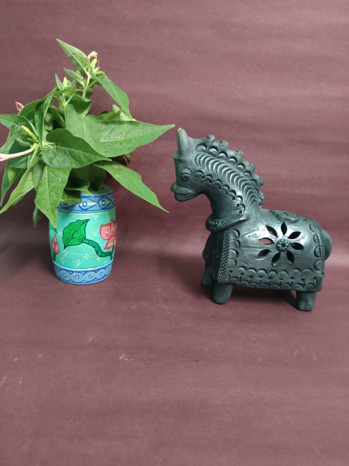 Sawai Madhopur Black Pottery Animal Figurine Horse