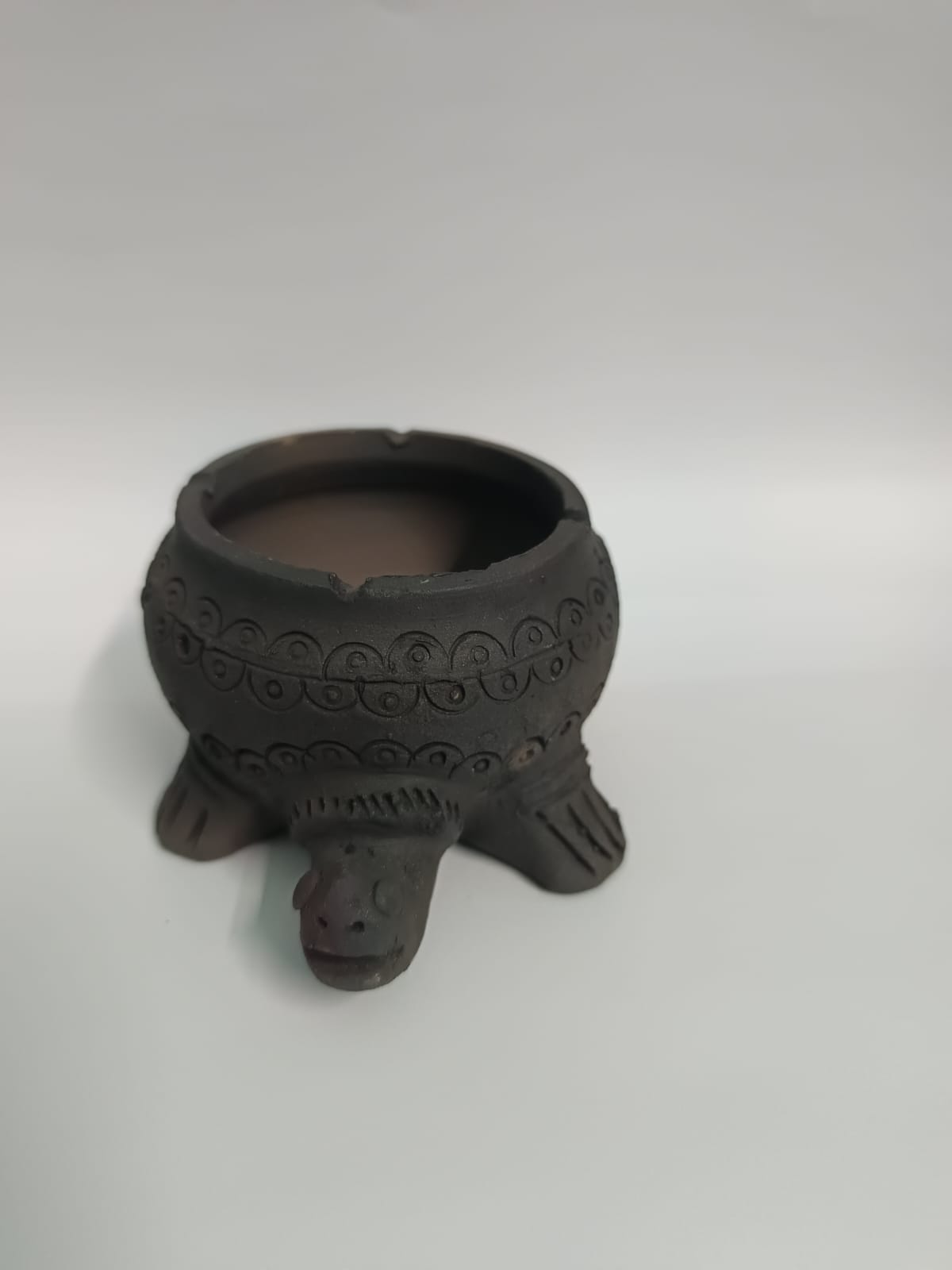 Sawai Madhopur Black Pottery Tortoise Four wick Lamp