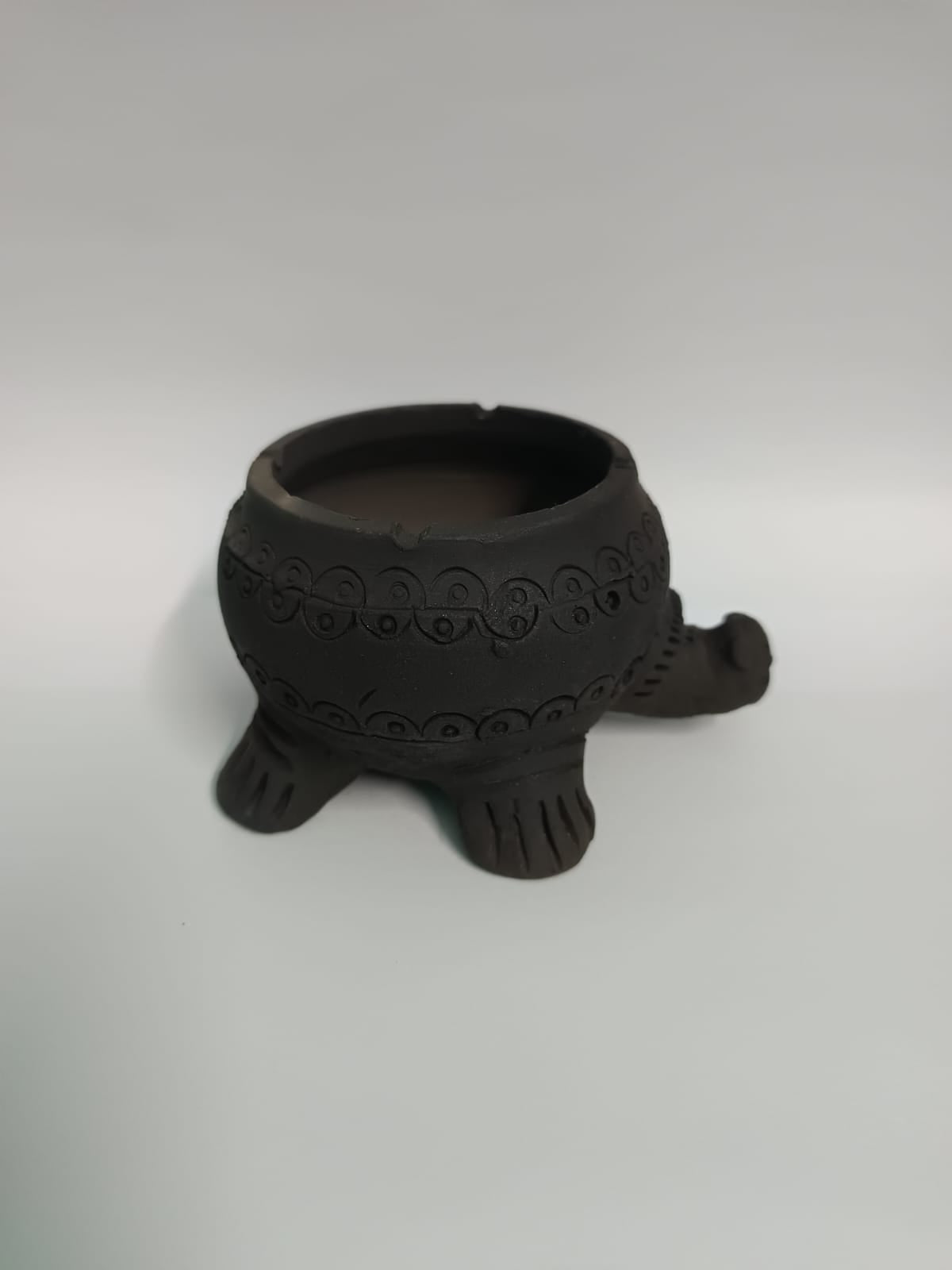 Sawai Madhopur Black Pottery Tortoise Four wick Lamp