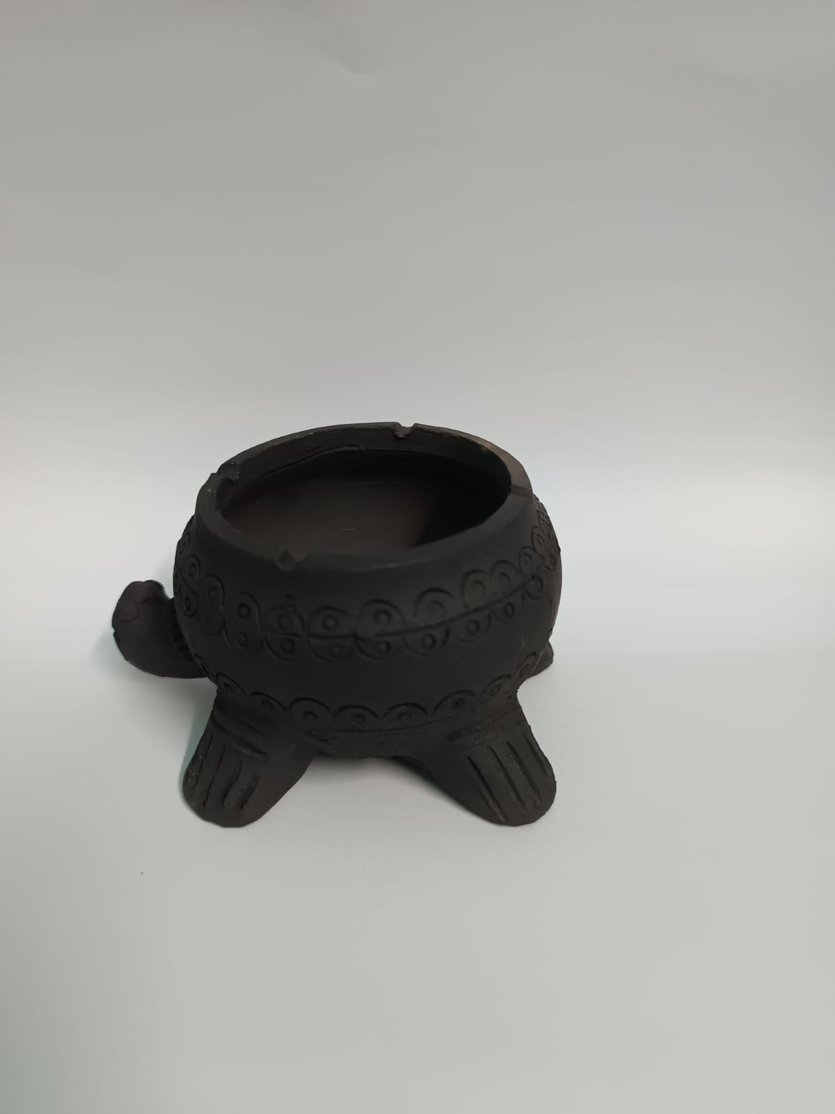 Sawai Madhopur Black Pottery Tortoise Four wick Lamp
