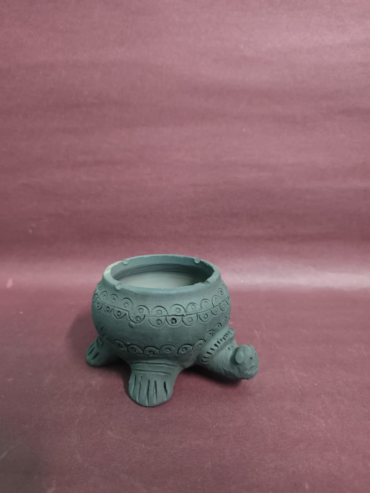 Sawai Madhopur Black Pottery Tortoise Four wick Lamp