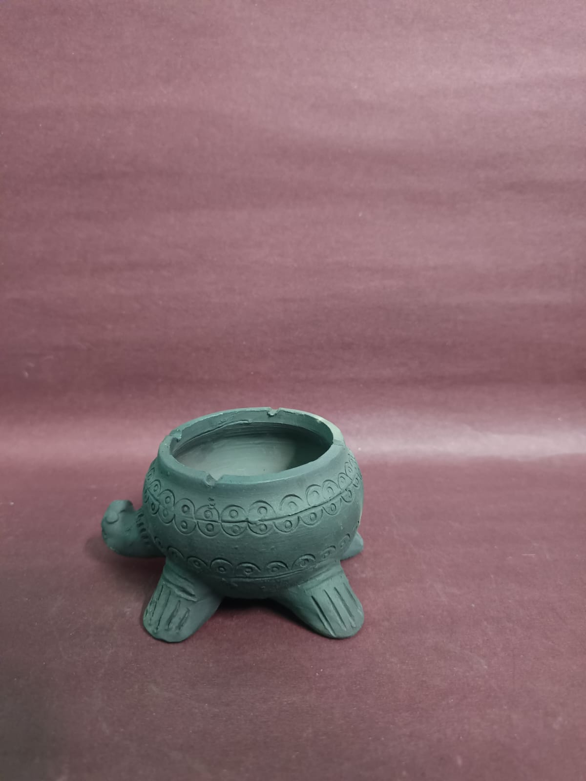 Sawai Madhopur Black Pottery Tortoise Four wick Lamp