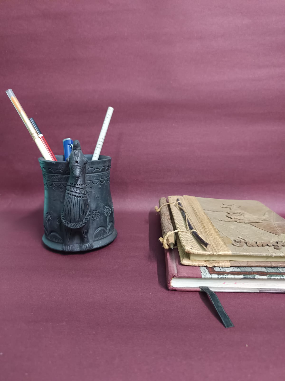 Sawai Madhopur Black Pottery Peacock 1 Pen cum Cutlery Holder