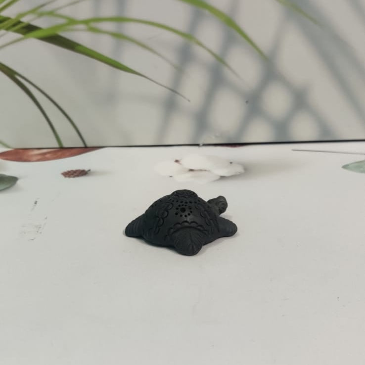 Sawai Madhopur Black Pottery Small Animal Figurine Tortoise,Frog,Elephant