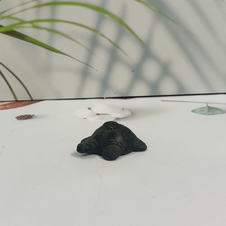 Sawai Madhopur Black Pottery Small Animal Figurine Tortoise,Frog,Elephant
