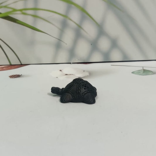 Sawai Madhopur Black Pottery Small Animal Figurine Tortoise,Frog,Elephant