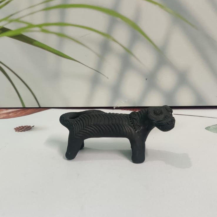 Sawai Madhopur Black Pottery Animal Figurine Tiger Mini