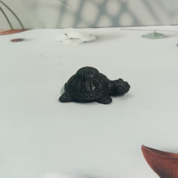 Sawai Madhopur Black Pottery Animal Figurine Small Tortoise