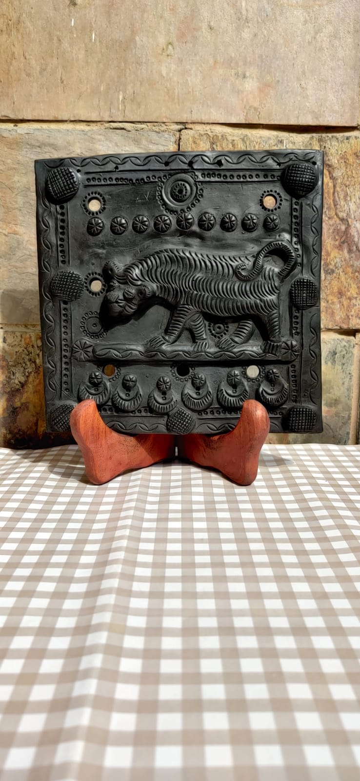 Sawai Madhopur Black Pottery Tiger Tile Art (Large)