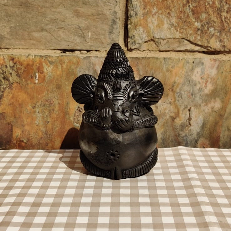 Sawai Madhopur Black Pottery Double Sided Ganpati Idol (Small)