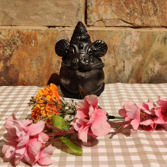 Sawai Madhopur Black Pottery Double Sided Ganpati Idol (Small)
