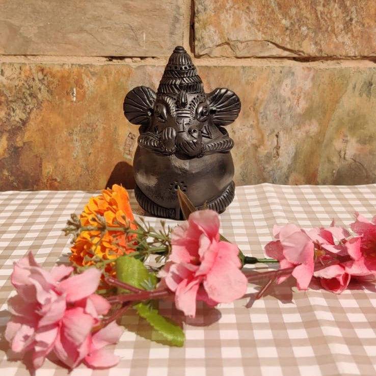 Sawai Madhopur Black Pottery Double Sided Ganpati Idol (Small)