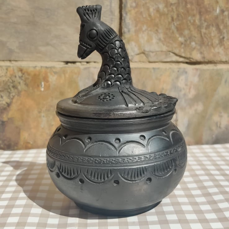 Sawai Madhopur Black Pottery Peacock Saltshaker