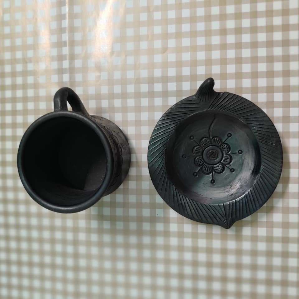 Sawai Madhopur Black Pottery Cup and Saucer