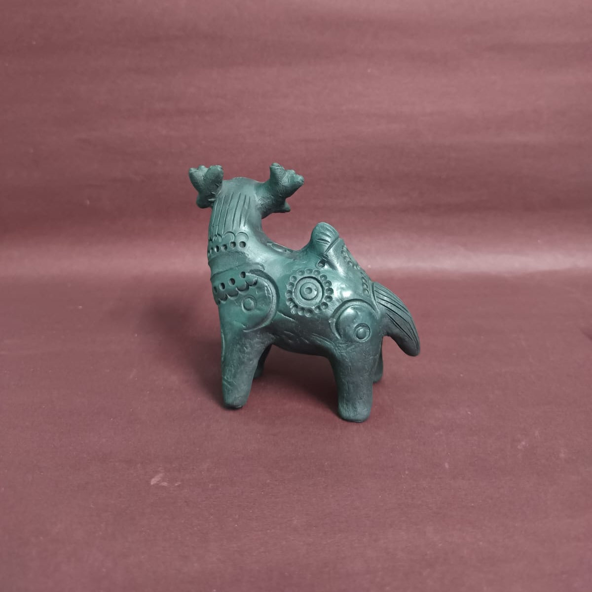 Sawai Madhopur Black Pottery Animal Figurine Standing Deer Medium