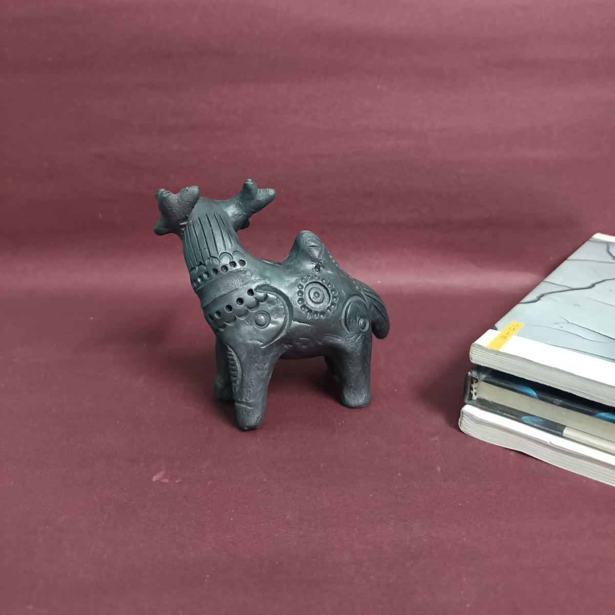 Sawai Madhopur Black Pottery Animal Figurine Standing Deer Medium