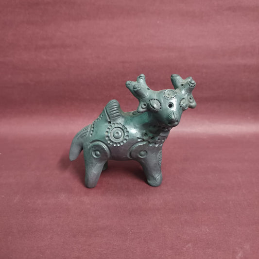 Sawai Madhopur Black Pottery Animal Figurine Standing Deer Medium