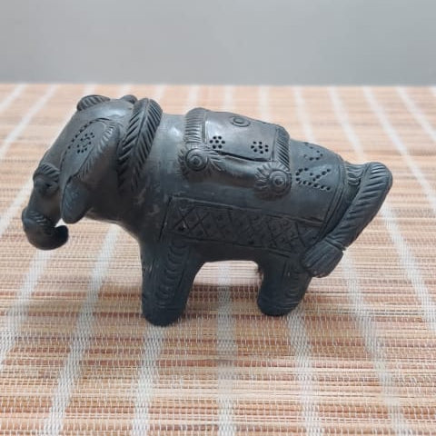 Sawai Madhopur Black Pottery Animal Figurine Standing Elephant Small