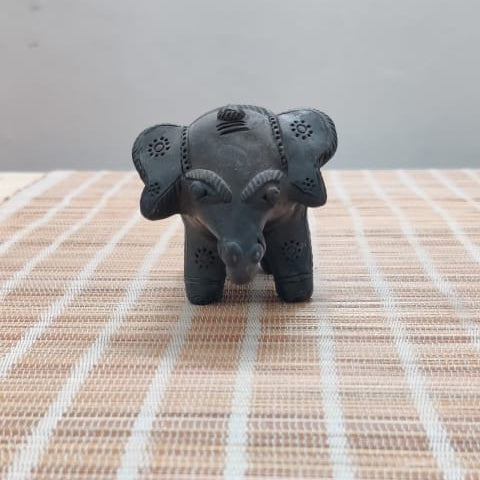 Sawai Madhopur Black Pottery Animal Figurine Standing Elephant Small