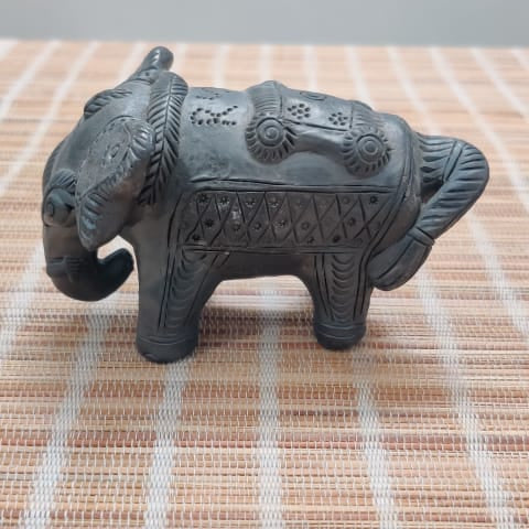 Sawai Madhopur Black Pottery Animal Figurine Standing Elephant Small