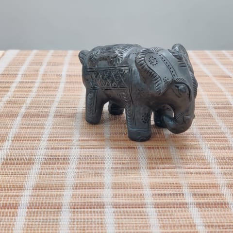 Sawai Madhopur Black Pottery Animal Figurine Standing Elephant Small