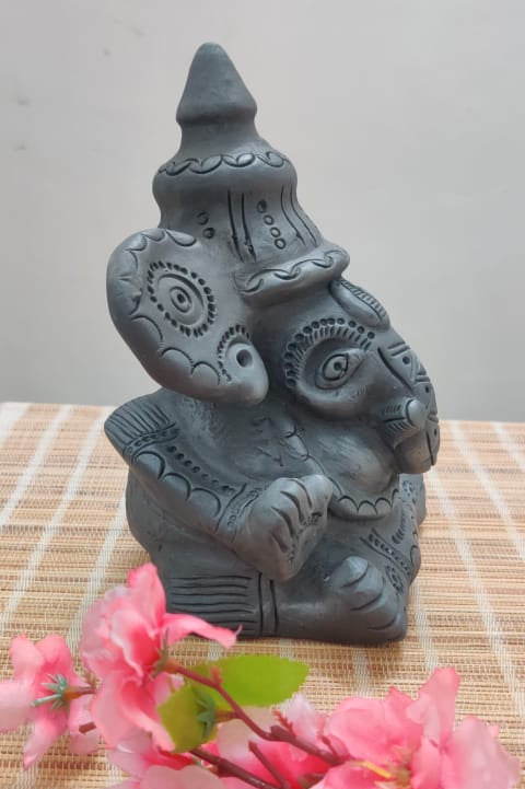 Sawai Madhopur Black Pottery Ganpati Idol Large