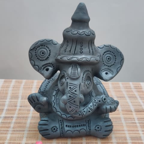 Sawai Madhopur Black Pottery Ganpati Idol Large