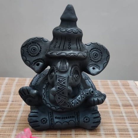 Sawai Madhopur Black Pottery Ganpati Idol Large