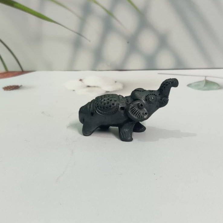 Sawai Madhopur Black Pottery Small Animal Figurine Tortoise,Frog,Elephant