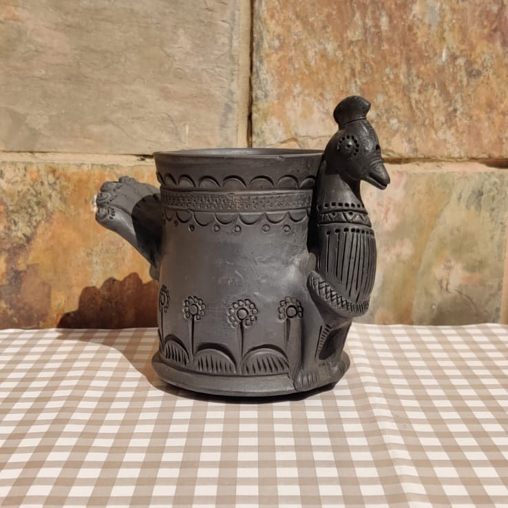 Sawai Madhopur Black Pottery Peacock Pen cum Cutlery Holder