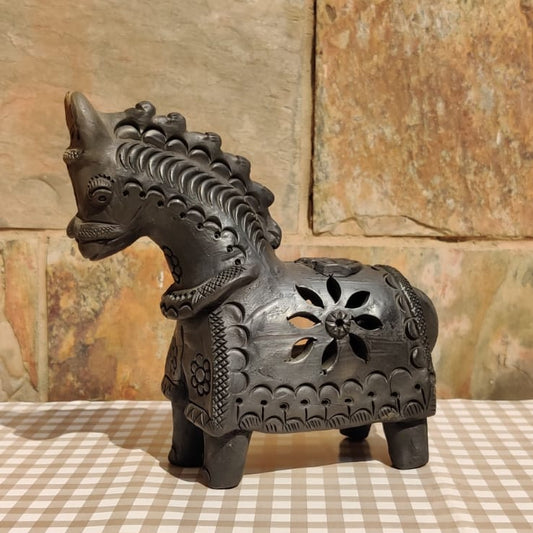 Sawai Madhopur Black Pottery Animal Figurine Horse Lamp