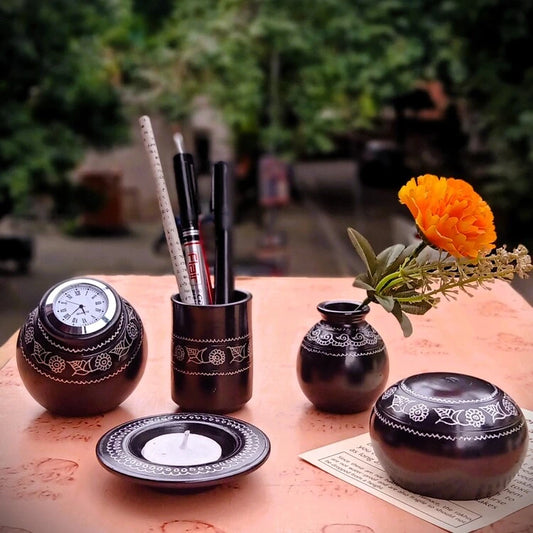ODOP Nizamabad Black Pottery Work Table Accessories Gift Set