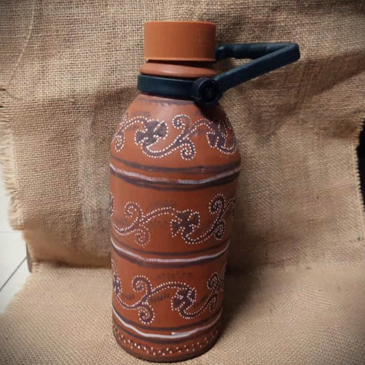 Kutch Painted Pottery Water Bottle with Handle