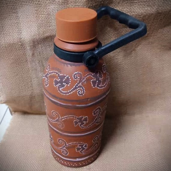 Kutch Painted Pottery Water Bottle with Handle