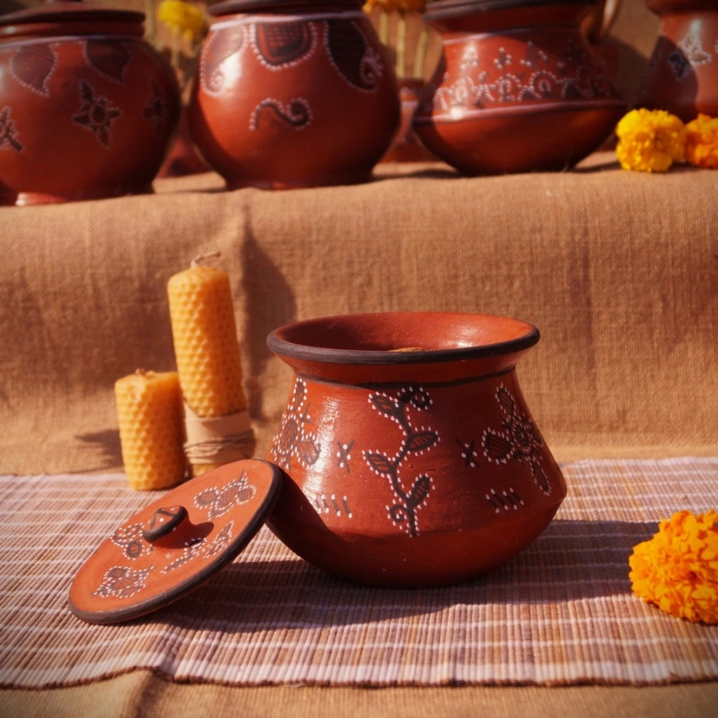 Hand-Painted Kutch Pottery Dry-Food Storage Jar – Terracotta by Sachii