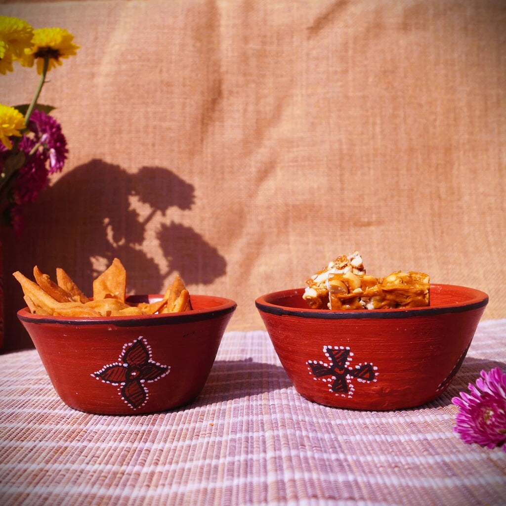 Hand-Painted Kutch Pottery Dry Snack Bowls Set of 2