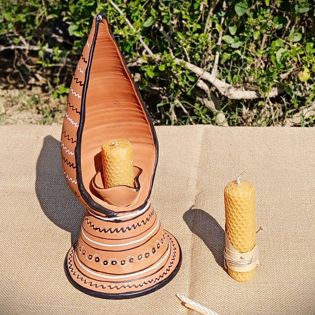 Kutch Hand-Painted Tall Diya Candle Lamp