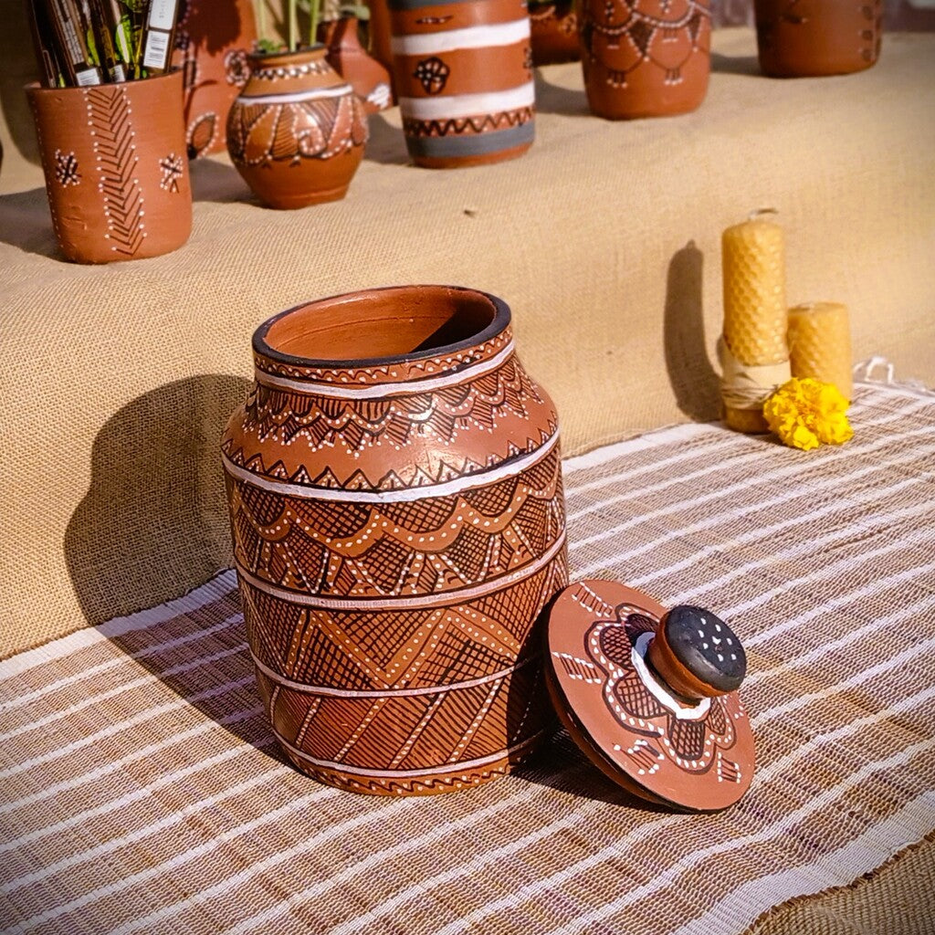 Hand-Painted Kutch Pottery Dry Food Storage Jar Barni