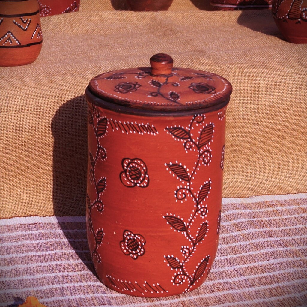 Hand-Painted Kutch Pottery Dry-Food Storage Jar Canister