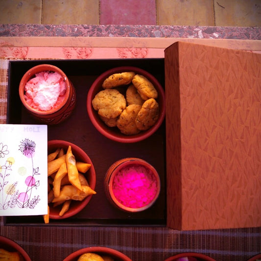 Hand-Painted Kutch Pottery Multi-Purpose Gulal and Snack Bowls Holi Hamper