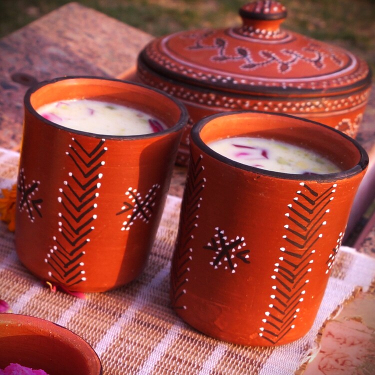 Hand-Painted Kutch Pottery Thandai Set of 6 Tumblers