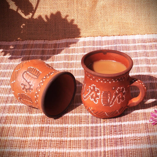 Kutch Painted Pottery Teacups Tall Set of 2