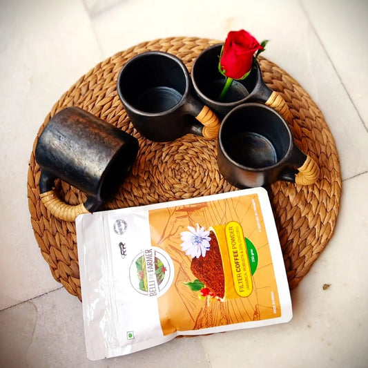 Longpi Black Pottery Coffee Mugs Large Gift Set of 4 Mugs & Filter Coffee