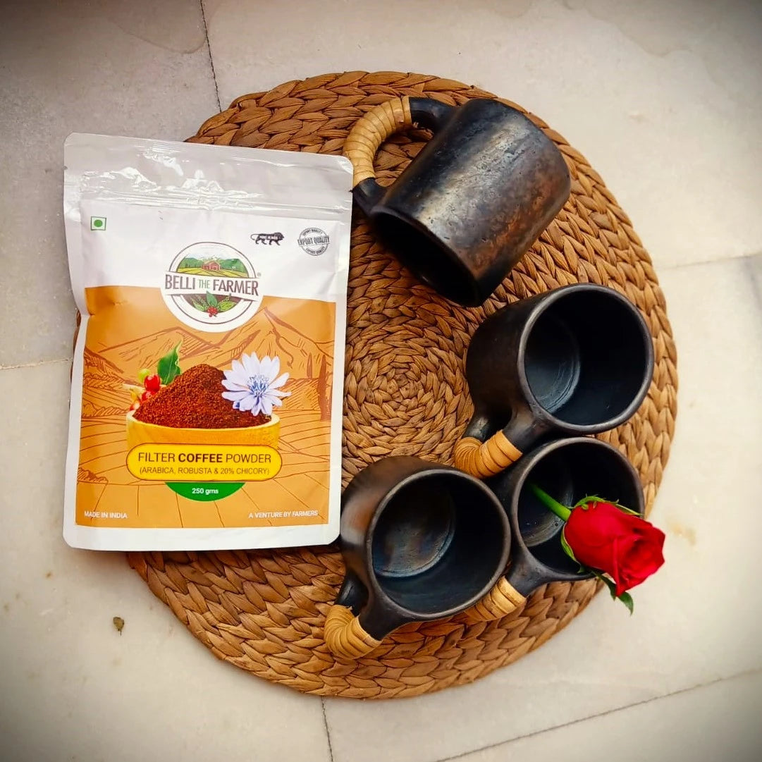 Longpi Black Pottery Coffee Mugs Large Gift Set of 4 Mugs & Filter Coffee